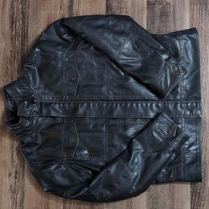 Levi’s Mens Faux Leather Moto Jacket Size Medium In Black Hidden Hood